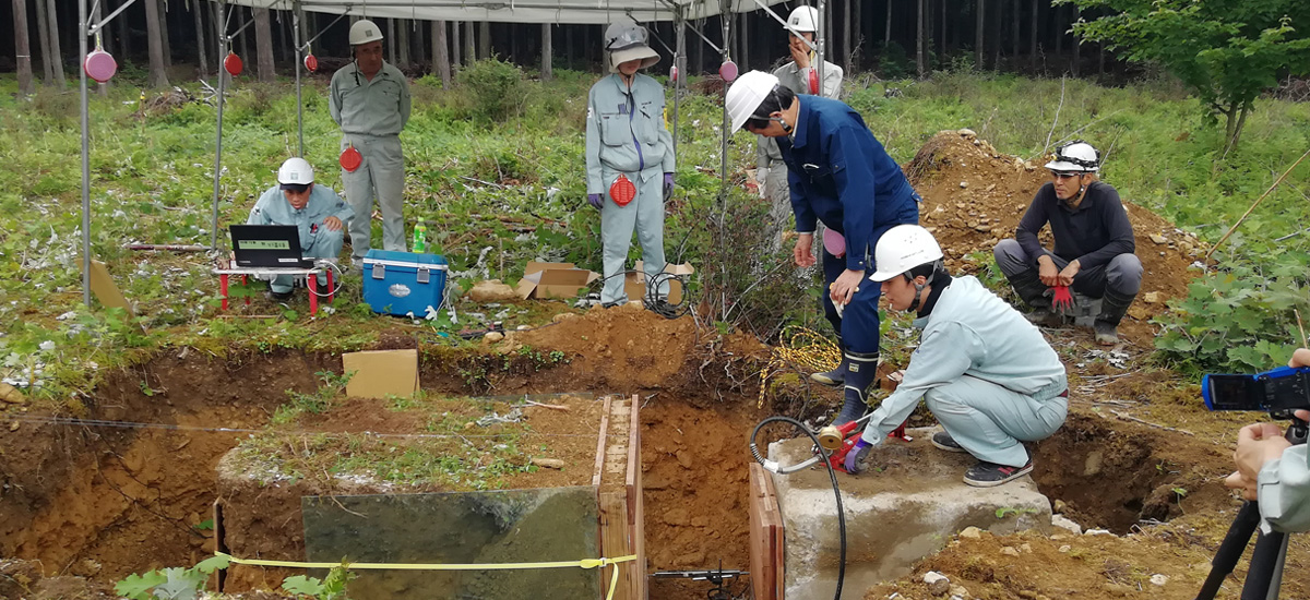 石川先生(委員長)と木杭抵抗力試験を実施し工法を開発中